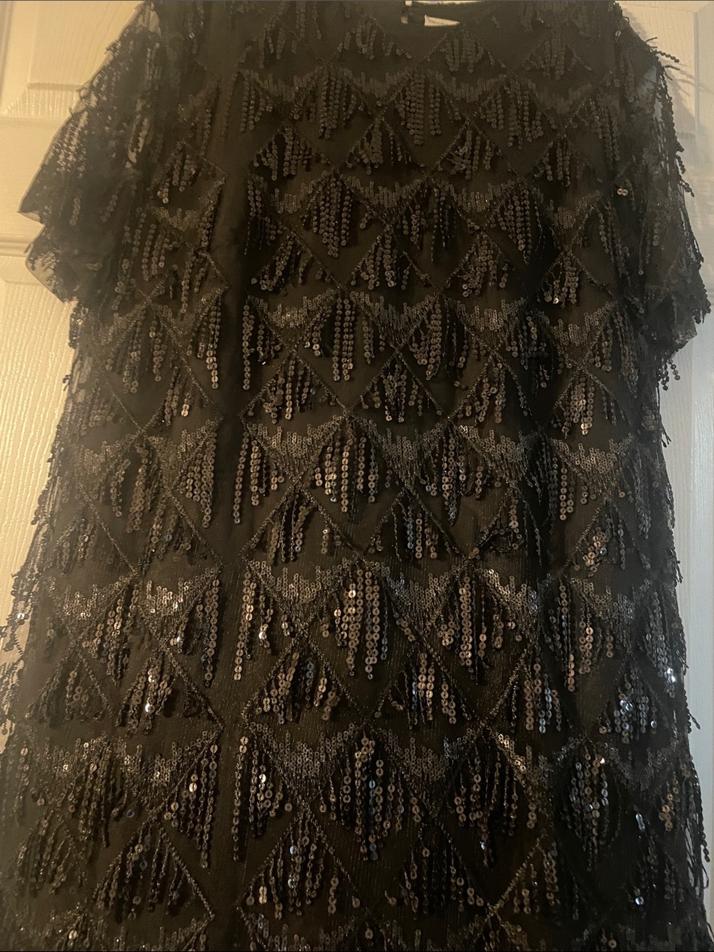 Black Sequin Fringe Party Dress